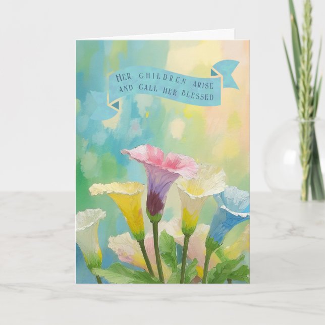 Cartes Pour Fêtes Annuelles Fleurs Lillies, La Bible chrétienne Verses Fête de (Devant)