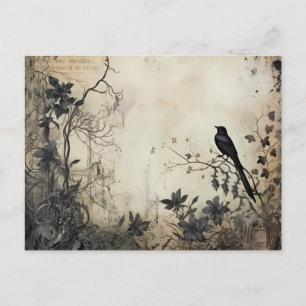 Cartes Pour Fêtes Annuelles Fleurs noires antiques Déplaisant Oiseau noir Hall