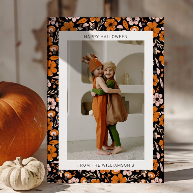 Cartes Pour Fêtes Annuelles Fleurs oranges noires champignons photo Halloween (Créateur téléchargé)