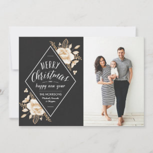 Cartes Pour Fêtes Annuelles Fleurs peintes en or Photo de Noël
