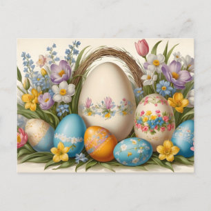 Cartes Pour Fêtes Annuelles Fleurs printanières de Pâques vintage et œufs pein