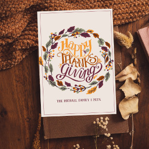 Cartes Pour Fêtes Annuelles fleurs rondes feuilles d'automne bon thanksgiving