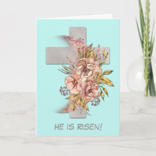 Cartes Pour Fêtes Annuelles Fleurs roses croisées d'argent Pâques