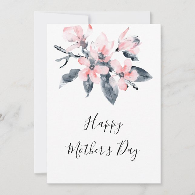 Cartes Pour Fêtes Annuelles Fleurs roses et gris Aquarelle classique Fête des  (Devant)