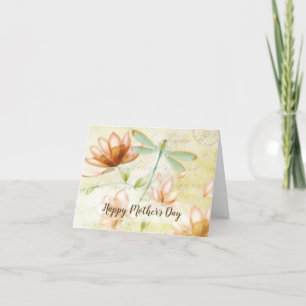 Cartes Pour Fêtes Annuelles Fleurs roses et libellule