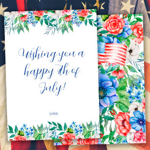 Cartes Pour Fêtes Annuelles Fleurs Rouge Blanc Et Bleu 4 juillet Patriotique