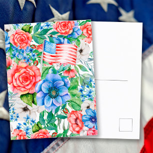 Cartes Pour Fêtes Annuelles Fleurs Rouge Blanc Et Bleu 4 juillet Patriotique