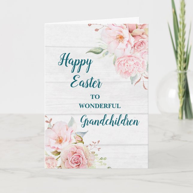 Cartes Pour Fêtes Annuelles Fleurs rustiques Joyeux petits-enfants de Pâques (Devant)