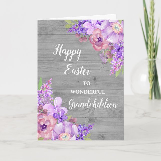 Cartes Pour Fêtes Annuelles Fleurs rustiques Joyeux petits-enfants de Pâques (Devant)