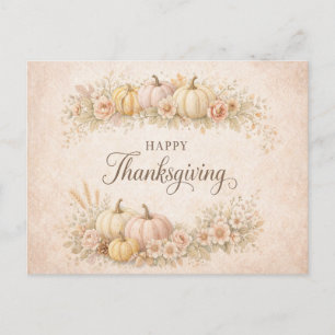 Cartes Pour Fêtes Annuelles Fleurs Tendres Rose Thanksgiving Citrouille Joyeux