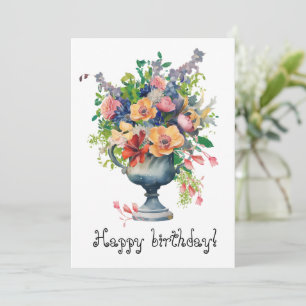 Cartes Pour Fêtes Annuelles Fleurs vintages d'aquarelle dans un vase