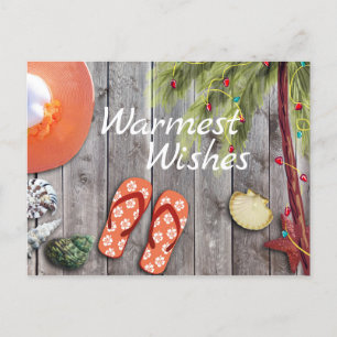 Cartes Pour Fêtes Annuelles Flip Flops, Palmier, Christmas Lights Beach