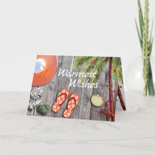 Cartes Pour Fêtes Annuelles Flip Flops, Palmier, Christmas Lights Beach