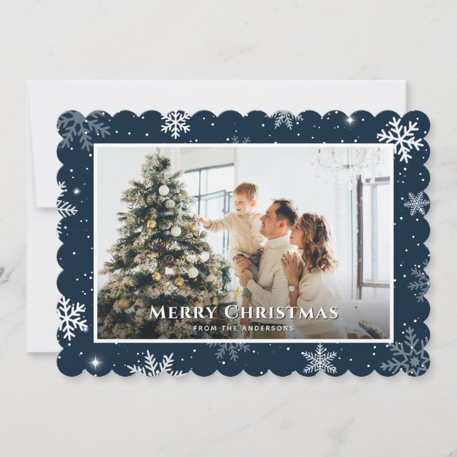 Cartes Pour Fêtes Annuelles Flocon de neige bleu moderne Joyeux Noël Photo (Devant)