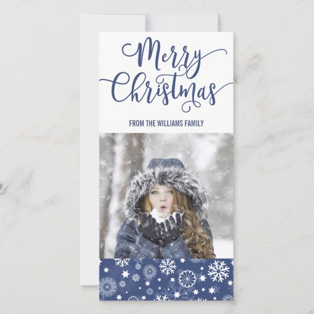 Cartes Pour Fêtes Annuelles Flocon de neige bleu moderne Joyeux Noël Photograp (Devant)