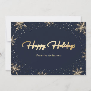 Cartes Pour Fêtes Annuelles Flocon de neige bleu or moderne élégant
