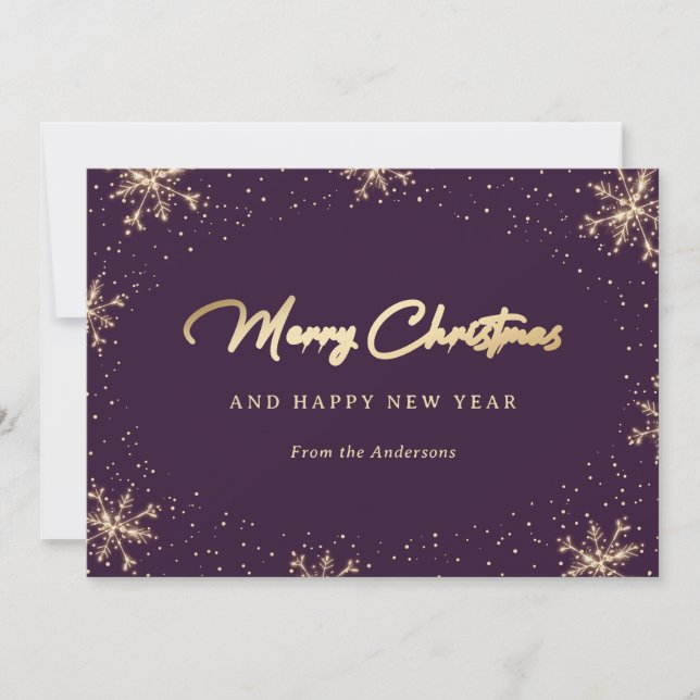 Cartes Pour Fêtes Annuelles Flocon de neige brillant violet et doré (Devant)