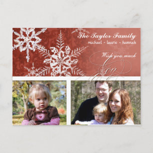 Cartes Pour Fêtes Annuelles Flocon de neige Damask de Noël - Rouge et blanc