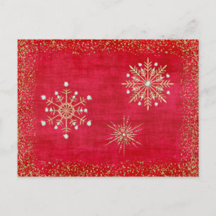 Cartes Pour Fêtes Annuelles Flocon de neige de Noël Rouge & Or