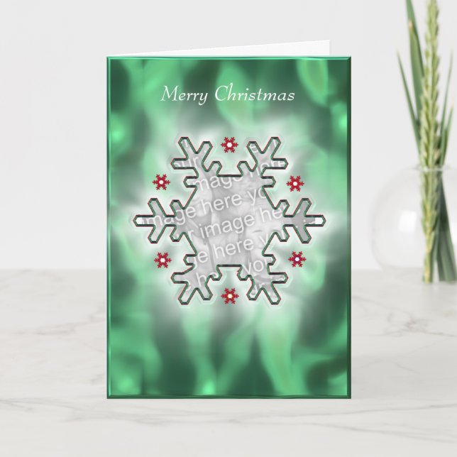 Cartes Pour Fêtes Annuelles Flocon de neige de Noël vert (cadre photo) (Devant)