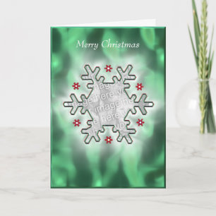 Cartes Pour Fêtes Annuelles Flocon de neige de Noël vert (cadre photo)