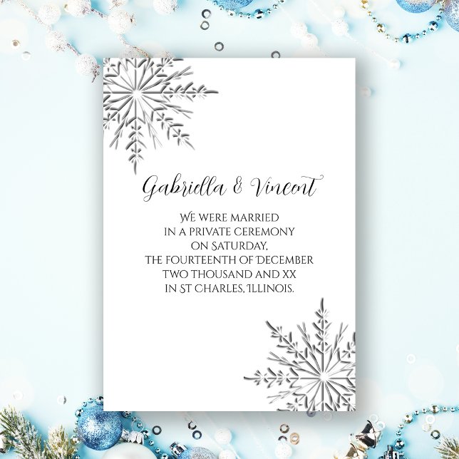 Cartes Pour Fêtes Annuelles Flocon de neige d'hiver Mariage privé / Elopement (Créateur téléchargé)