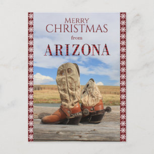 Cartes Pour Fêtes Annuelles Flocon de neige frontière Arizona Botte de cowboy 