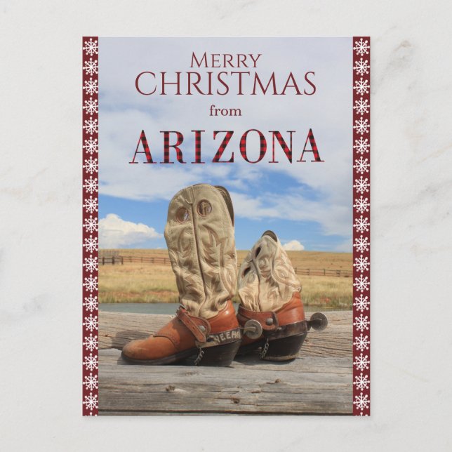 Cartes Pour Fêtes Annuelles Flocon de neige frontière Arizona Botte de cowboy  (Devant)