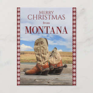 Cartes Pour Fêtes Annuelles Flocon de neige Frontière Montana Cowboy Boots Noë