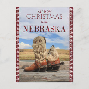 Cartes Pour Fêtes Annuelles Flocon de neige Frontière Nebraska Cowboy Boots No