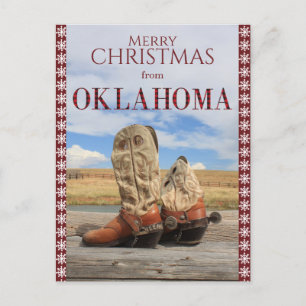 Cartes Pour Fêtes Annuelles Flocon de neige frontière Oklahoma Cowboy Boots No