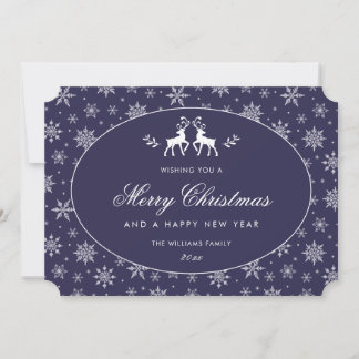Cartes Pour Fêtes Annuelles Flocon de neige moderne bleu blanc renne