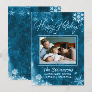 Cartes Pour Fêtes Annuelles Flocon de neige moderne Blue Grunge Photo Happy