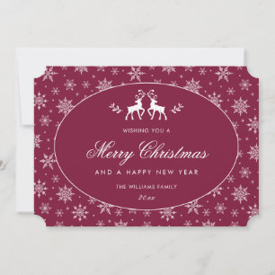 Cartes Pour Fêtes Annuelles Flocon de neige moderne Claret Rouge Blanc Renne