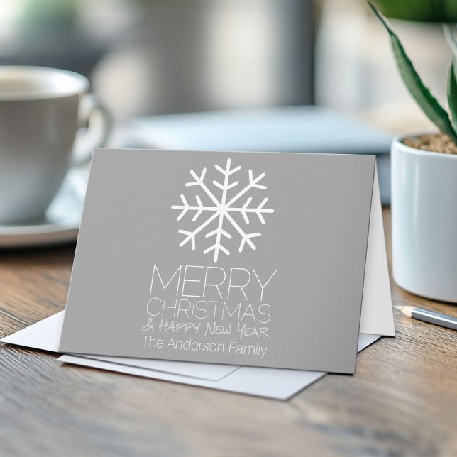 Cartes Pour Fêtes Annuelles Flocon de neige moderne Joyeux Noël - gris argent (Custom Greeting Card)