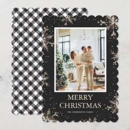 Cartes Pour Fêtes Annuelles Flocon de neige noir blanc plié Photo Joyeux Noël