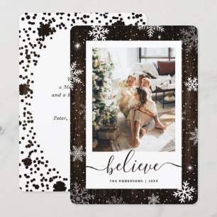 Cartes Pour Fêtes Annuelles Flocon de neige photo en bois rustique