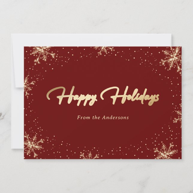 Cartes Pour Fêtes Annuelles Flocon de neige rouge or moderne élégant (Devant)