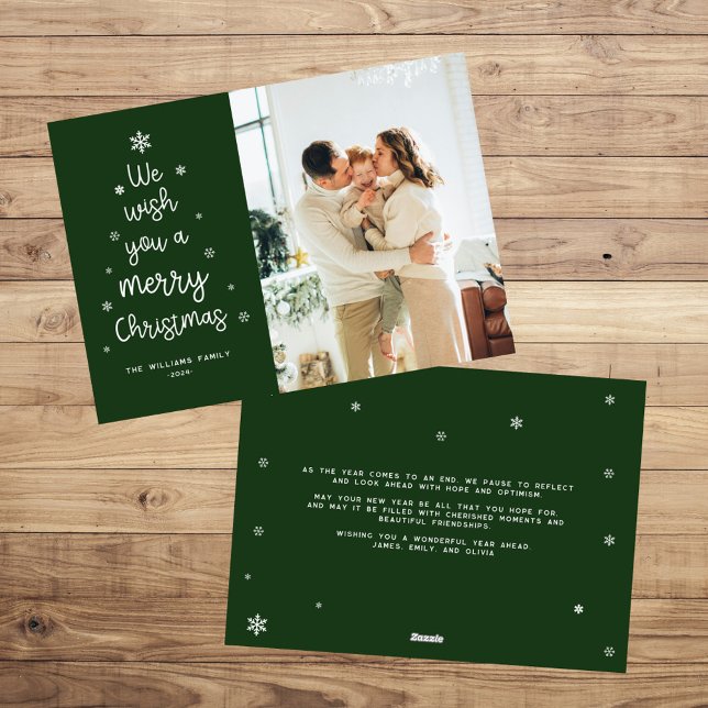 Cartes Pour Fêtes Annuelles Flocon de neige vert moderne Joyeux Noël Photo (Créateur téléchargé)