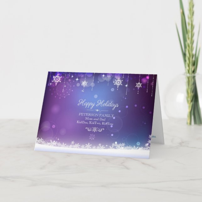 Cartes Pour Fêtes Annuelles Flocon De Noël Bleu Blanc Et Violet (Devant)