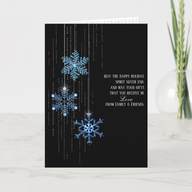 Cartes Pour Fêtes Annuelles flocon de Noël bleu sur noir (Devant)
