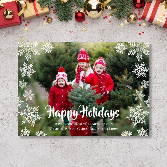 Cartes Pour Fêtes Annuelles Flocons de neige (Holiday card with snowflakes and large photo)