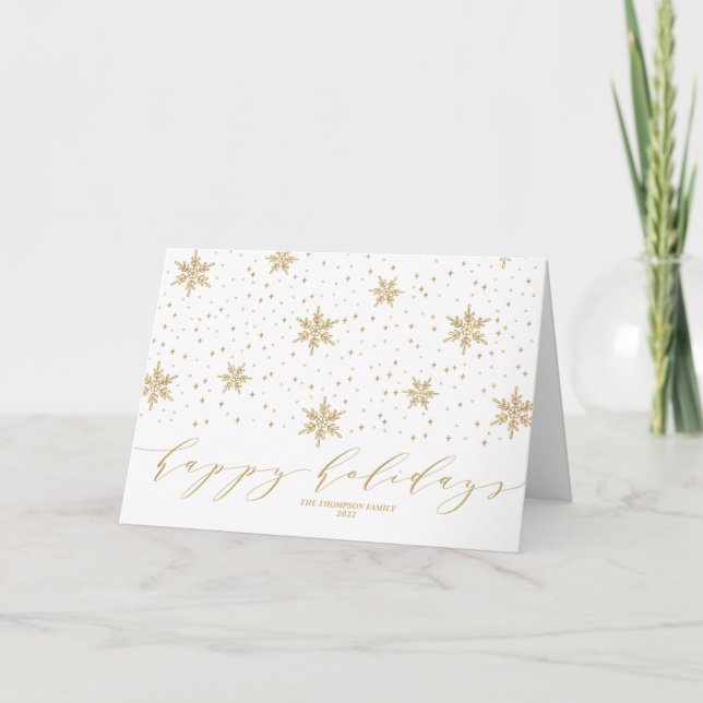 Cartes Pour Fêtes Annuelles Flocons de neige dorés Voeux de Noël (Devant)