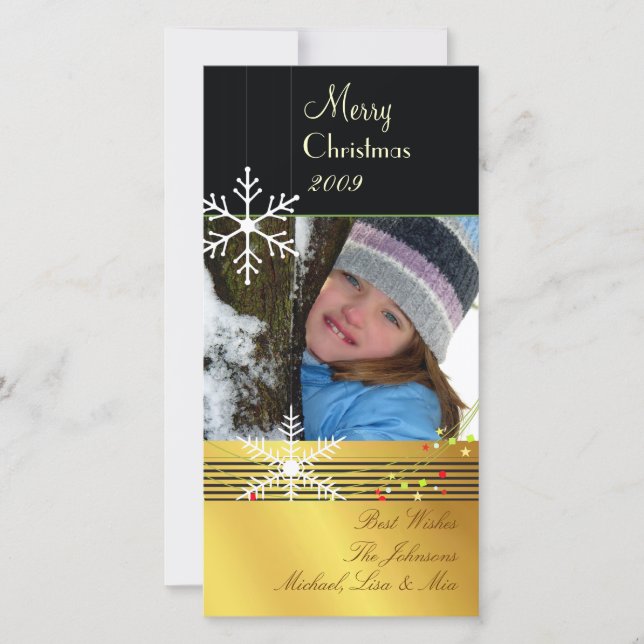 Cartes Pour Fêtes Annuelles Flocons de neige ~ Noël noir, ton or (Devant)