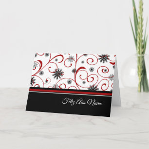 Cartes Pour Fêtes Annuelles Flocons de neige noirs blancs rouges de bonne