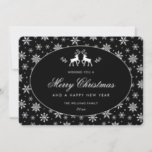 Cartes Pour Fêtes Annuelles Flocons de neige Rennes noir et blanc