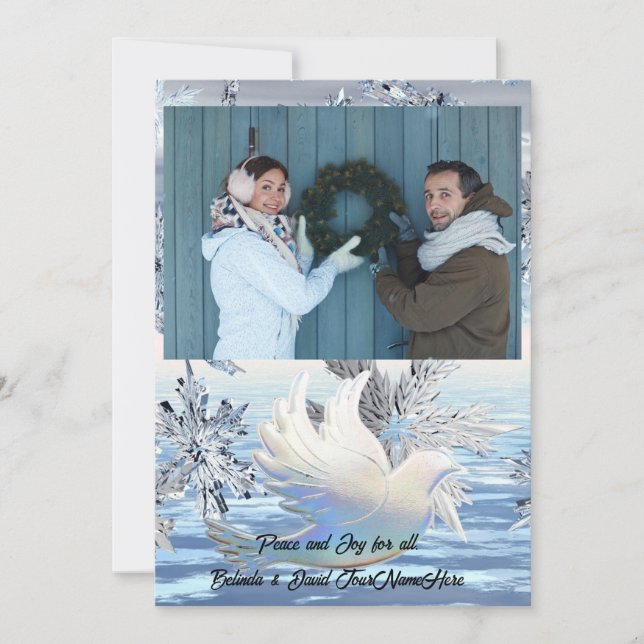 Cartes Pour Fêtes Annuelles Flocons étincelants Colombe de la Paix Noël (Devant)