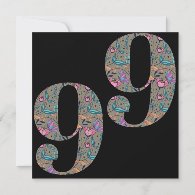 Cartes Pour Fêtes Annuelles Floral 99e anniversaire personnalisé (Devant)