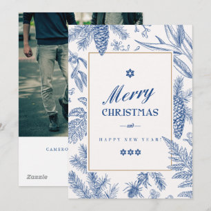 Cartes Pour Fêtes Annuelles Floral de vacances bleues   LGBT Photo Holiday 