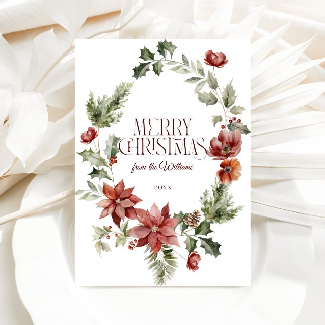 Cartes Pour Fêtes Annuelles Floral Elegant Aquarelle Joyeux Noël (Créateur téléchargé)